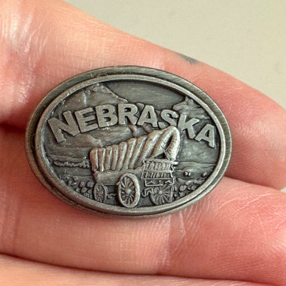 Vintage Nebraska Pewter Covered Wagon Souvenir Tourist Lapel Pin