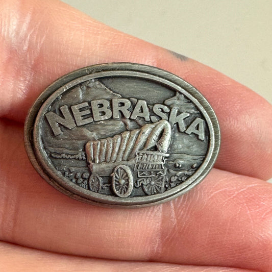 Vintage Nebraska Pewter Covered Wagon Souvenir Tourist Lapel Pin