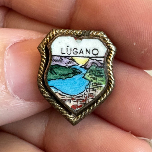 Vintage Lugano Souvenir Tourist Lapel Pin Switzerland Lake
