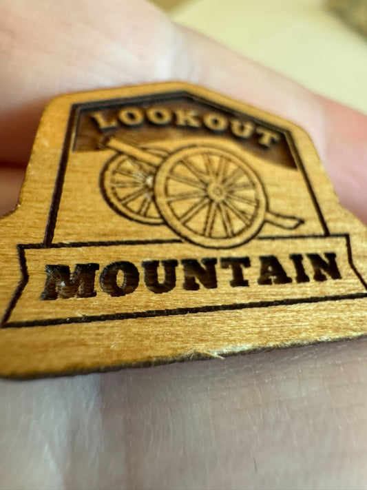 Vintage Lookout Mountain Wooden Souvenir Lapel Pin Cannon