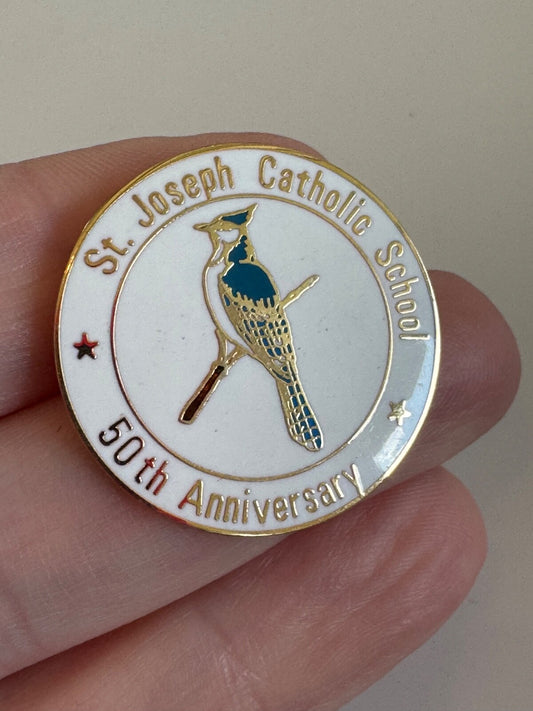 Vintage St. Joseph Catholic School 50th Anniversary Blue Jay Pin