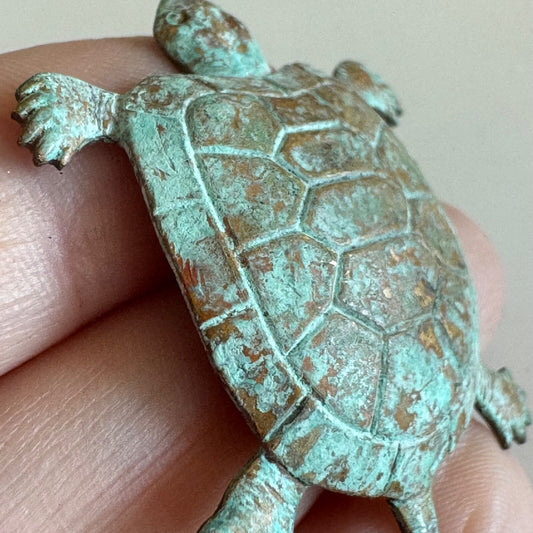 Vintage Copper Turtle Brooch with Patina Pin