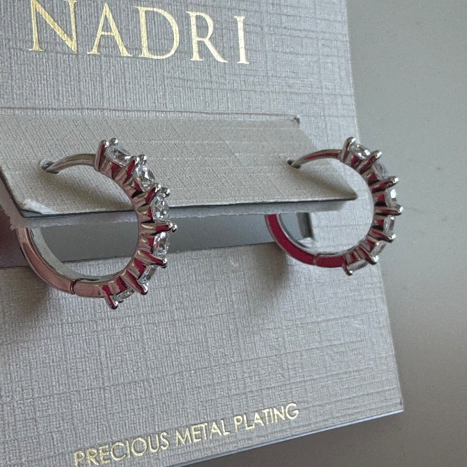 Nadri Perfect Hoops 2.5mm Silver Huggie Hoops Crystal New on Card $40