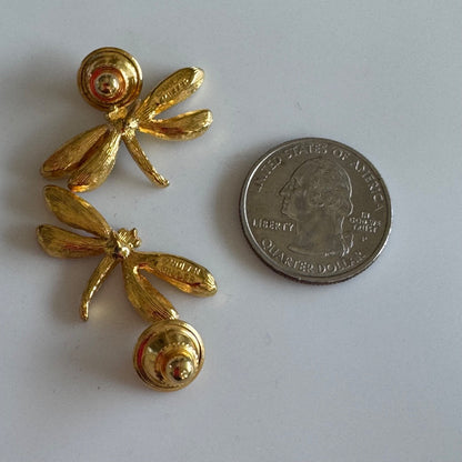 Vtg Nolan Miller Duette of Dragonfly Scatter Pins Purple Green Stones Gold Tone