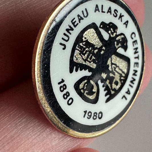 Vintage 1980 Juneau Alaska Centennial Lapel Pin Souvenir Tourist RARE