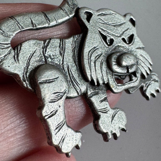 Vintage Pewter Tiger Brooch Pin