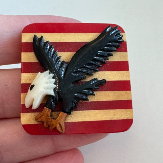 Patriotic Resin Eagle Red Striped Background Brooch Lapel Pin