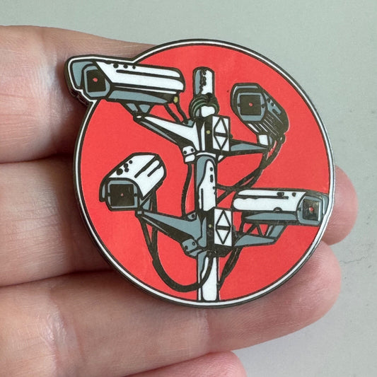 Strike Gently Surveillance Security Cameras Lapel Pin