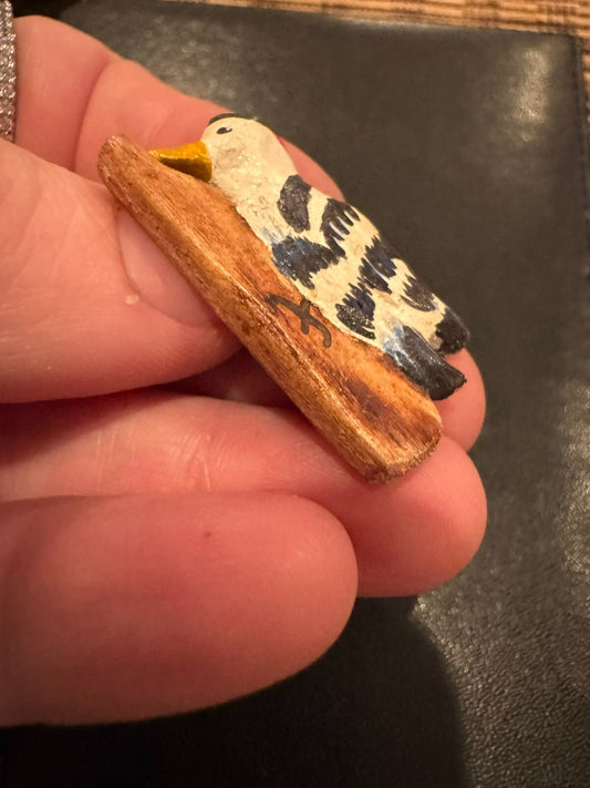 Hand Carved Woodpecker Hand Painted Brooch Pin