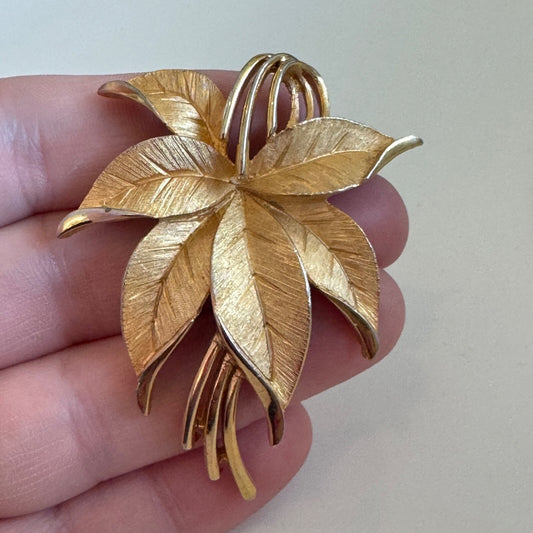 Vintage Crown Trifari Leaf Bunch with Stems Brooch Pin AS IS