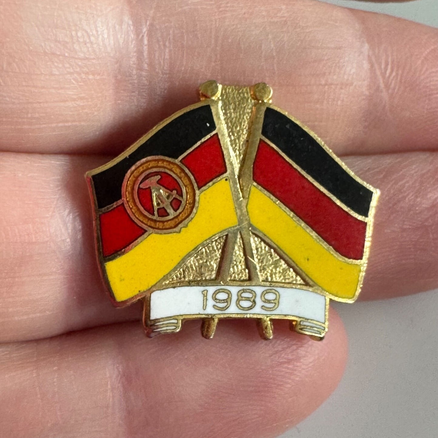 Vintage 1989 German Reunification Flag Enamel Lapel Pin East West Germany