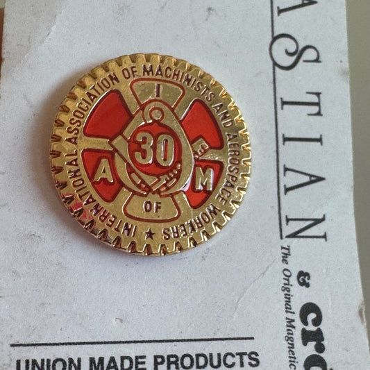 Vintage International Association of Machinists Union 30 Year Pin Tie Tack