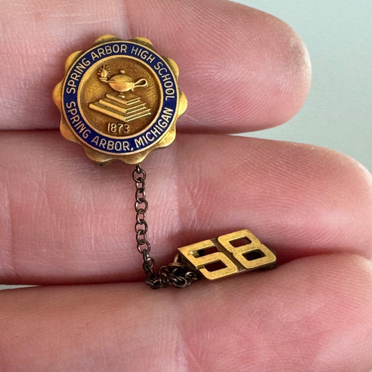 1958 Spring Arbor High School Michigan Lapel Pin 1/10 10k Gold Fill
