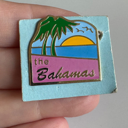 The Bahamas Sunset Enamel Pin – Palm Trees & Ocean View on Card
