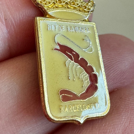 Vintage Rey de la Gamba Barcelona Souvenir Tourist Shrimp Lapel Pin