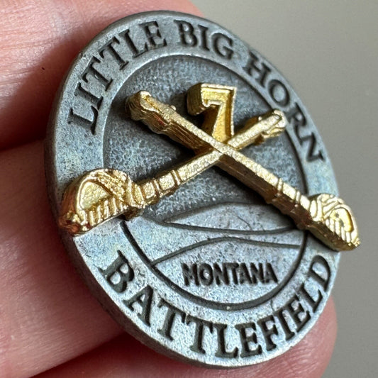 Vintage Little Big Horn Battlefield Montana Pewter Lapel Pin Cavalry Swords