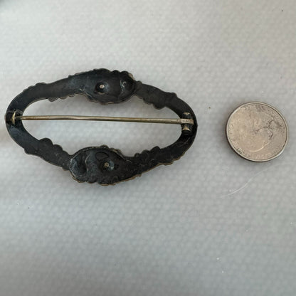 Stunning Antique Art Nouveau Sash Buckle Pin Brooch Flowers