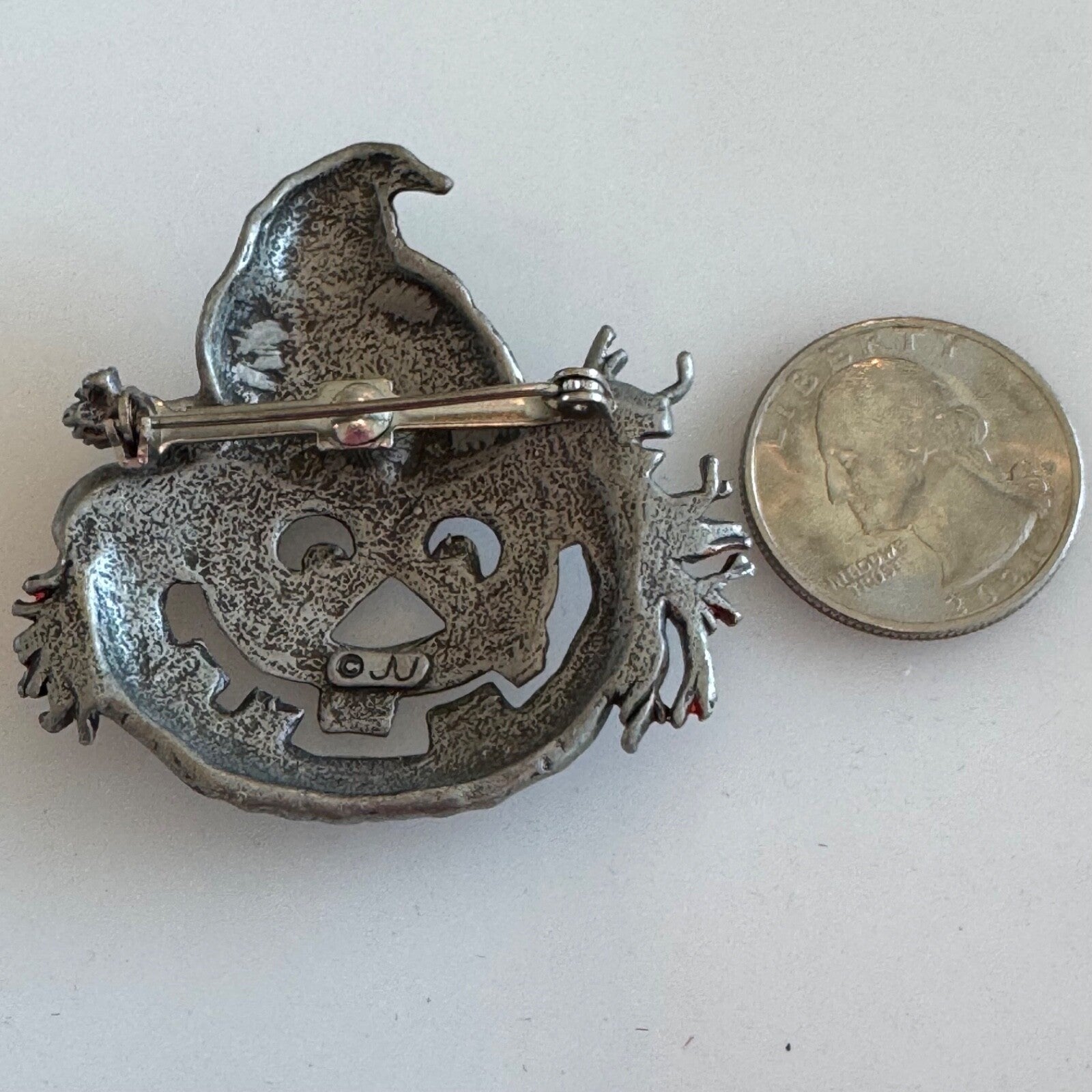 Vtg J.J. Jack-o-Lantern Brooch with Witches Hat Brooch Lapel Pin JJ Halloween