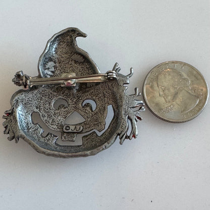 Vtg J.J. Jack-o-Lantern Brooch with Witches Hat Brooch Lapel Pin JJ Halloween