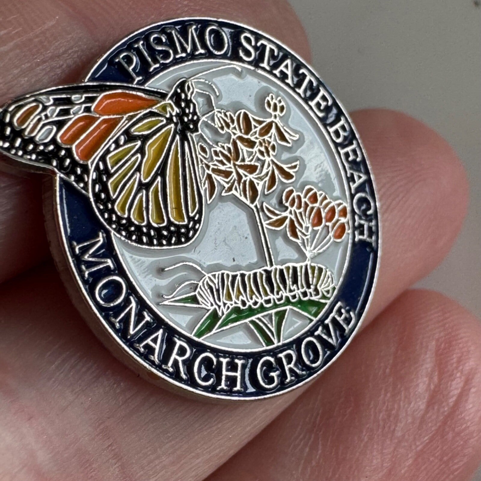 Vintage Pismo State Beach Monarch Grove Lapel Pin Butterfly Caterpillar 