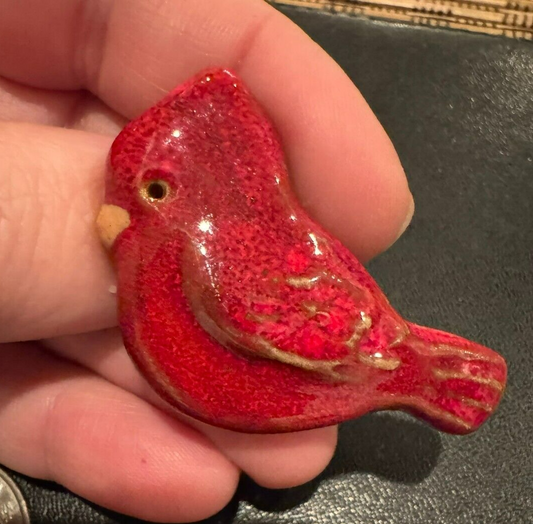 Beautiful Ceramic Cardinal Brooch Pin Glaze