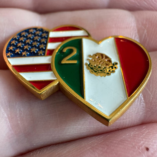 American and Mexican Friendship Flag Heart Lapel Pin Enamel USA Mexico