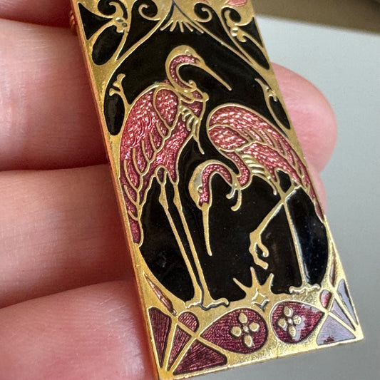 Gorgeous Fish and Crown Enterprises Pink Flamingo Cloisonne Brooch