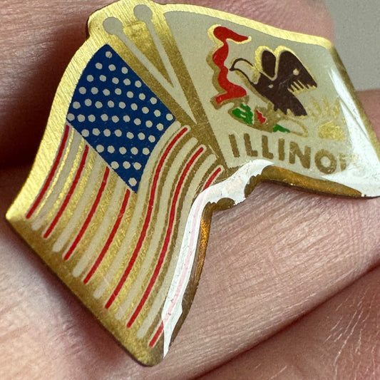 Vintage Illinois United States Friendship Crossed Flags Lapel Pin
