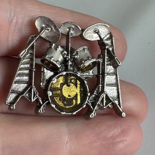 Future Primitive Drum Set Kit Pin Brooch – Silver Tone Musician