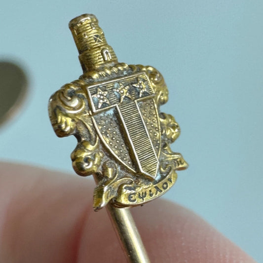 INCREDIBLE VINTAGE ANTIQUE? ALPHA TAU OMEGA CREST GOLD FRATERNITY STICK PIN