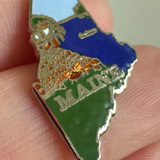 Vintage Maine State Shape Scenic Lapel Pin