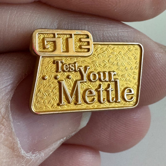 Vintage GTE Test Your Mettle Gold Filled Lapel Pin Tie Tack 1/5 10k GF