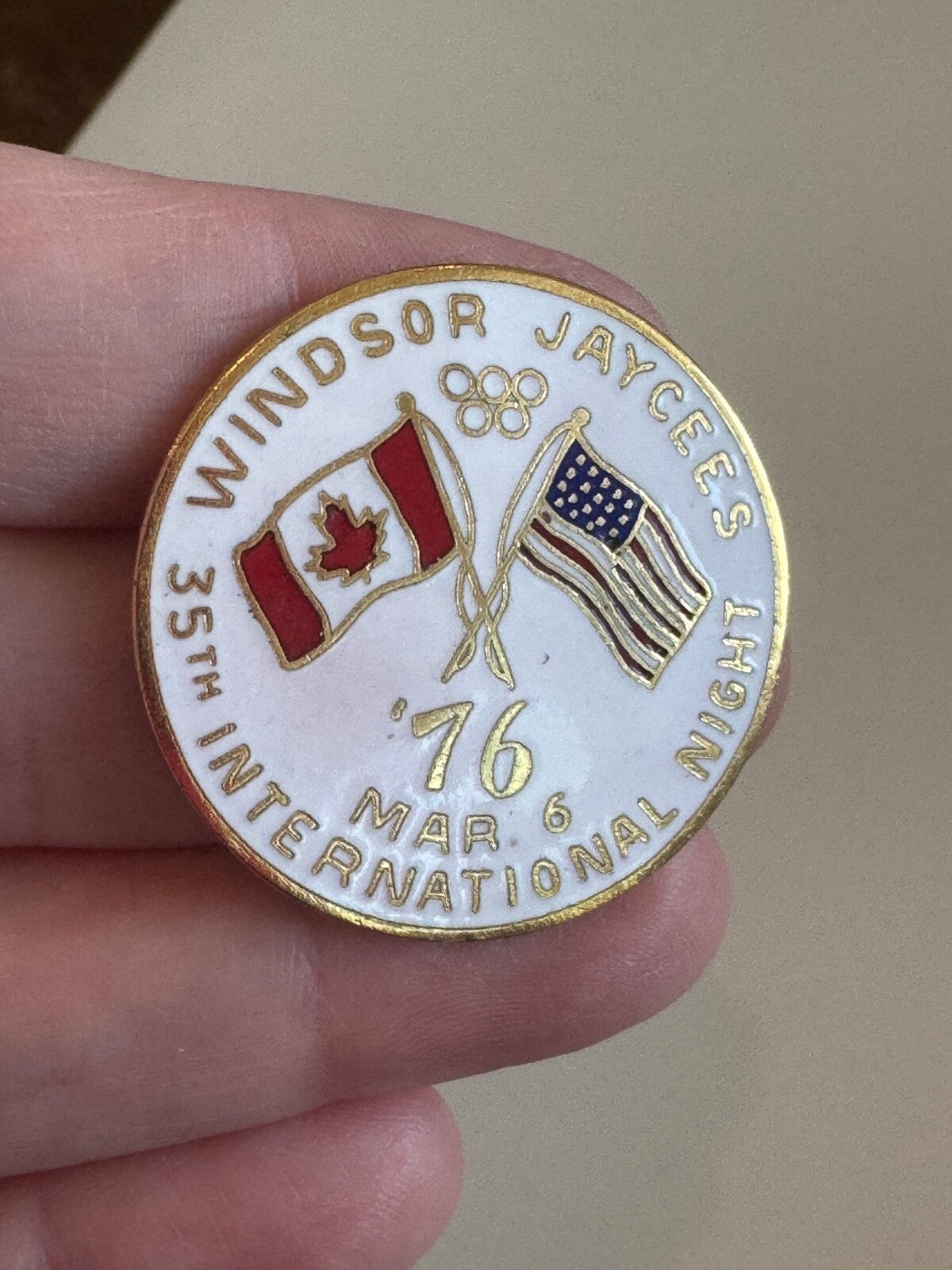 Vintage Windsor Jaycees Bicentennial Olympic Rings International Night Lapel Pin