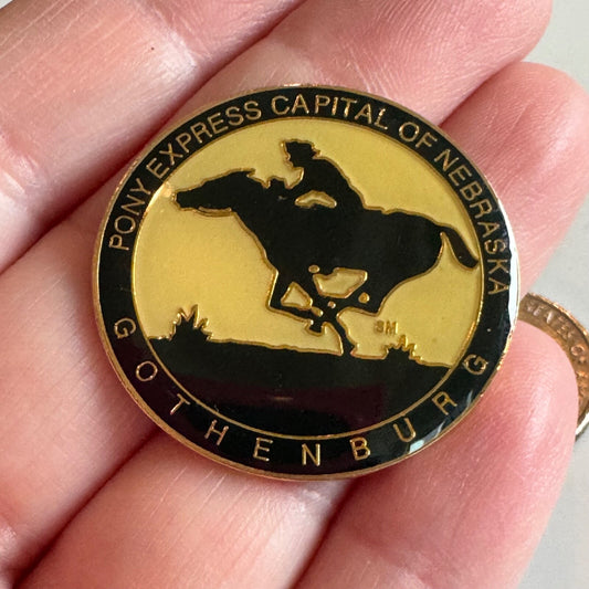 Vintage Gothenburg Pony Express Capital of Nebraska Souvenir Tourist Lapel Pin