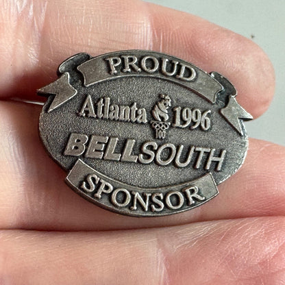 Vintage Pewter Atlanta 1996 BellSouth Sponsor Lapel Pin Olympics Logo Rings