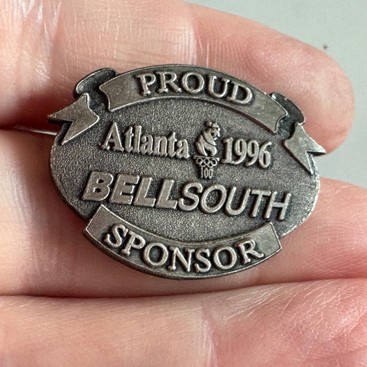Vintage Pewter Atlanta 1996 BellSouth Sponsor Lapel Pin Olympics Logo Rings