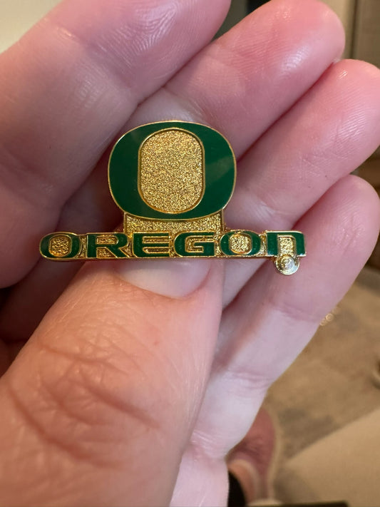 Retro University of Oregon Lapel Pin - Green Yellow Sparkle