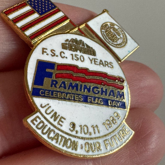 Vintage Framingham State College Flag Day Lapel Pin 150 Years University RARE