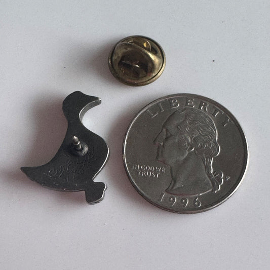 Vintage Signed Pewter Duck Lapel Pin Tie Tack 1985