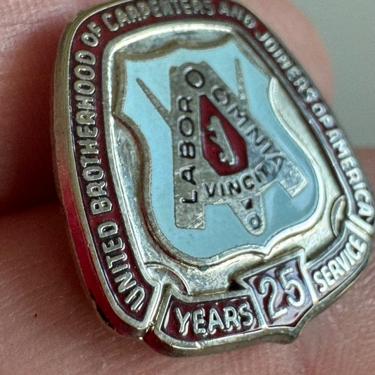 Vintage United Brotherhood of Carpenters 25 Years Pin Tie Tack Union UBC