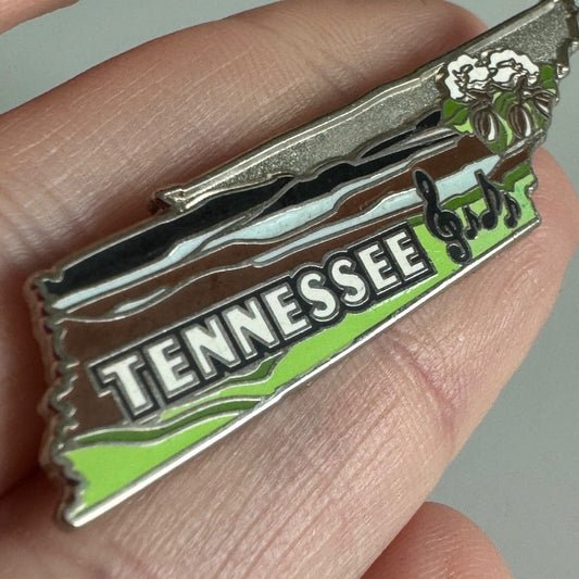 Tennessee State Shaped Souvenir Pin – Music Theme with Notes