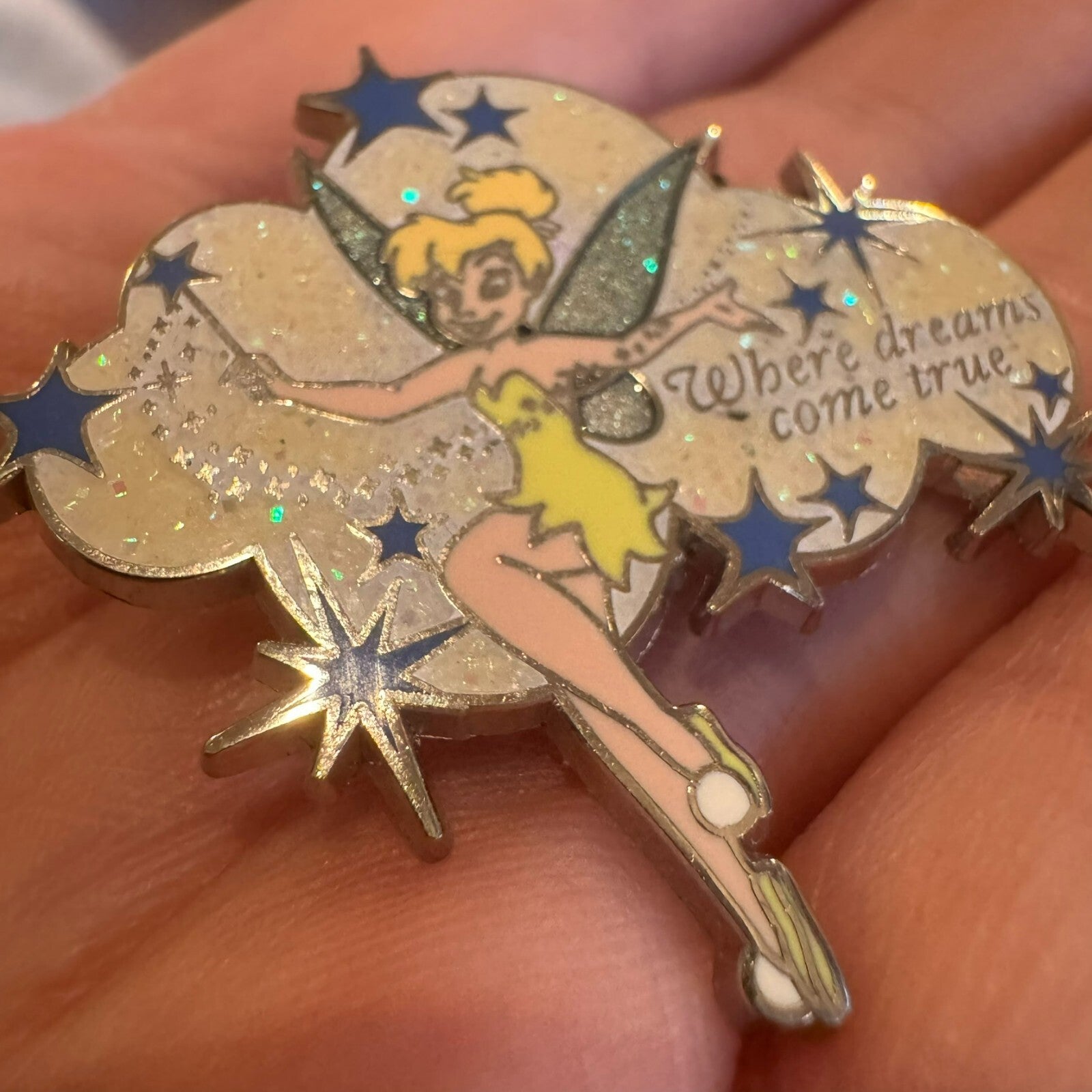 Where Dreams Come True Tinkerbell Pixie Dust Lapel Pin Glitter Disney