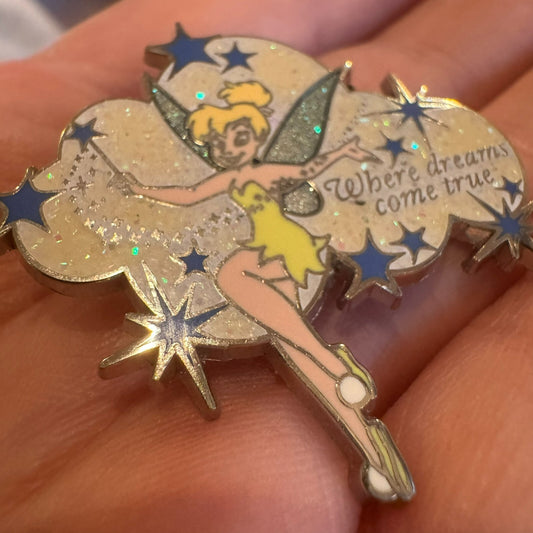 Where Dreams Come True Tinkerbell Pixie Dust Lapel Pin Glitter Disney