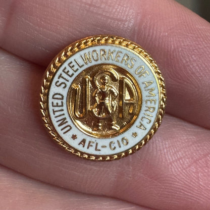 Vintage United Steelworkers of America AFL-CIO Lapel Pin White Enamel Tie Tack