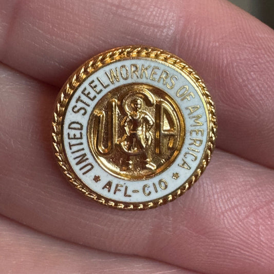 Vintage United Steelworkers of America AFL-CIO Lapel Pin White Enamel Tie Tack