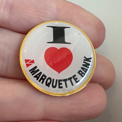 Vintage I Love Marquette Bank Lapel Pin Heart RARE