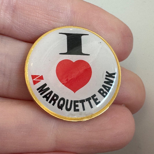 Vintage I Love Marquette Bank Lapel Pin Heart RARE