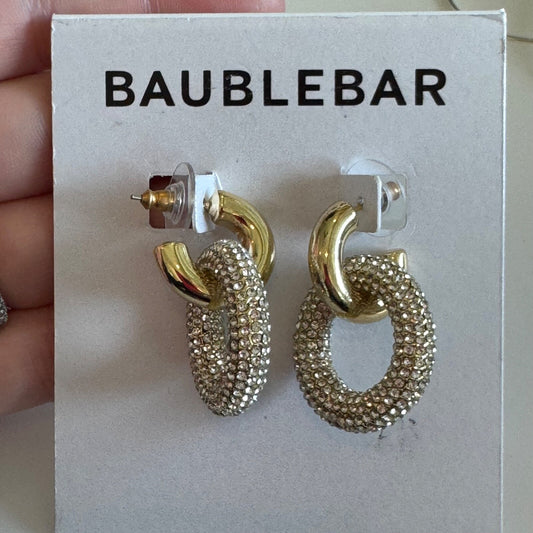 Bauble Bar Heather Hoop Gold Tone Earrings With Crystal Circle New On Card