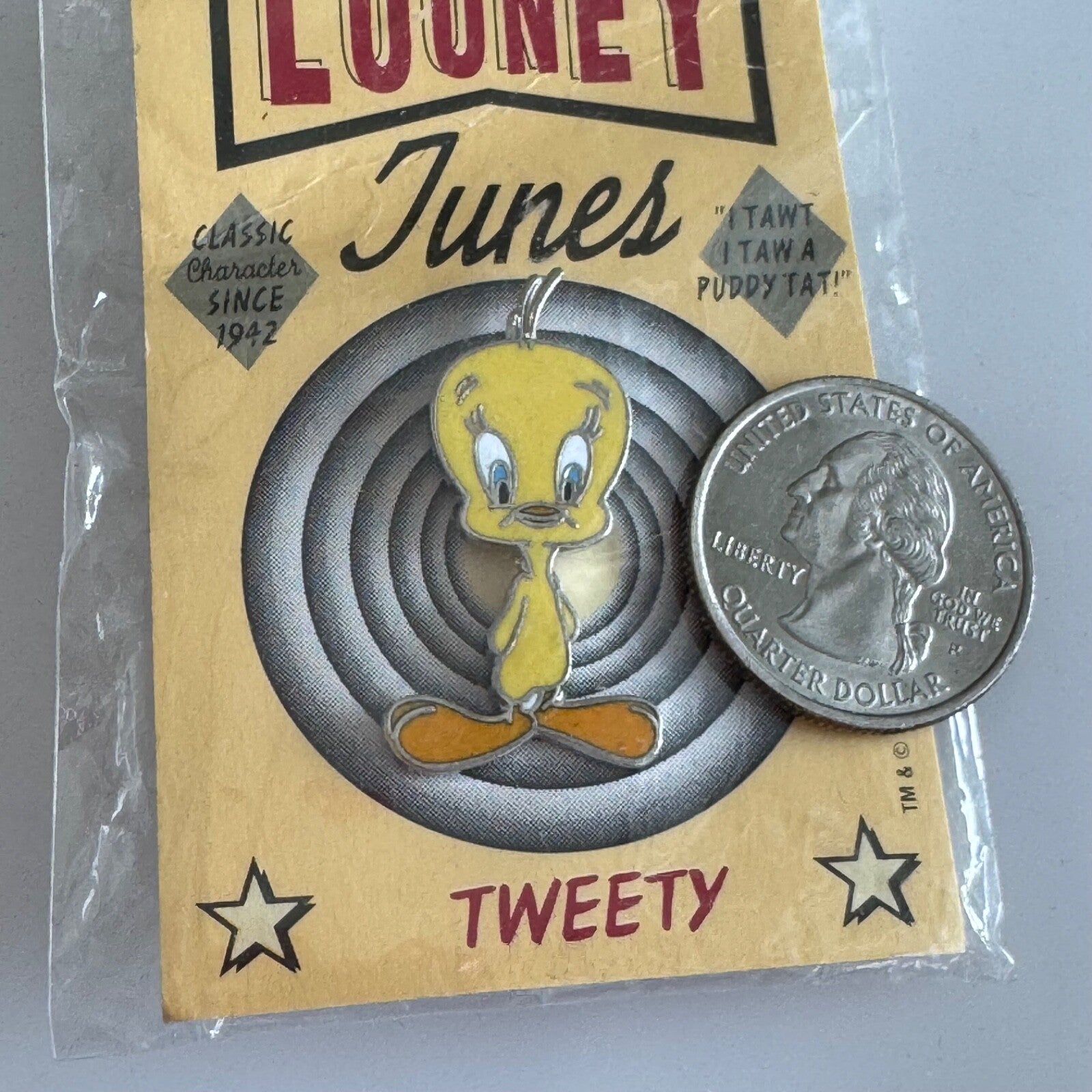 Vintage Looney Tunes Tweety Bird Lapel Pin New on Card