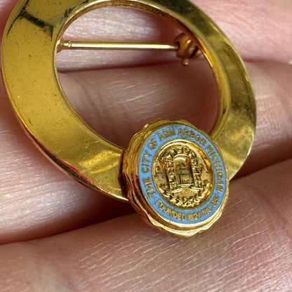 Vintage The City of Ann Arbor Michigan Gold Tone Lapel Pin Brooch University
